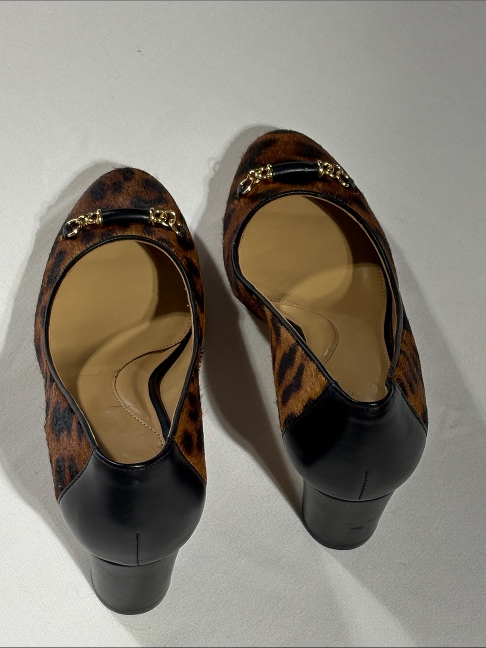 Talbots Calf Hair Leopard-Print Block Heel Pumps with Gold Accent NNT 9.5 - Picture 6 of 16